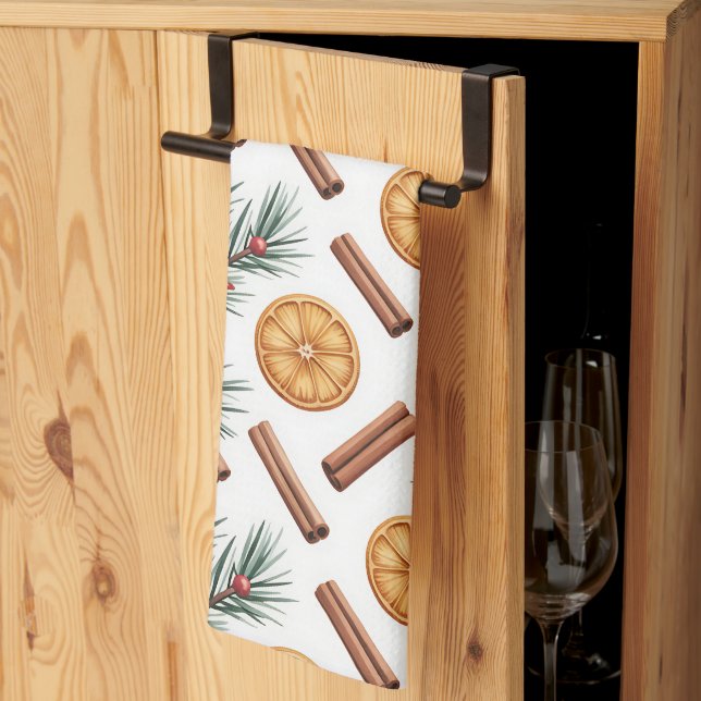 Dry Oranges Cinnamon Sticks Fir Branches Tea Towel (Thirds Fold)