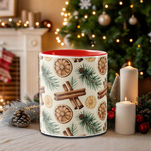 Dry Oranges Cinnamon Sticks Fir Branches Two-Tone Coffee Mug