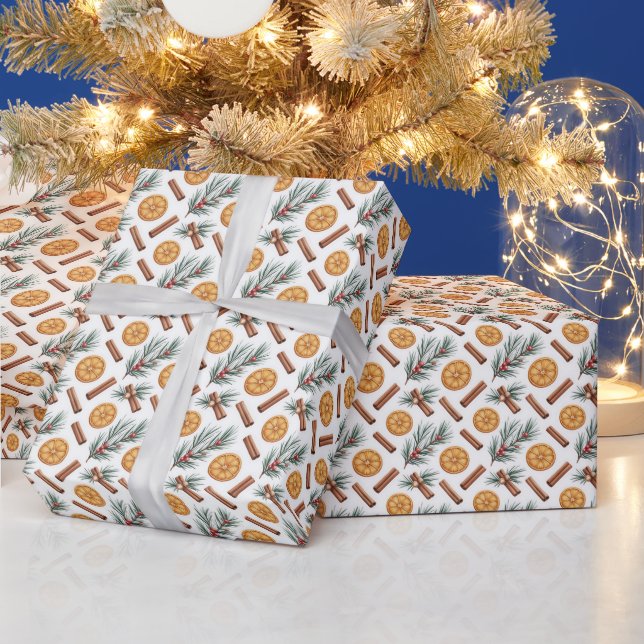 Dry Oranges Cinnamon Sticks Fir Branches Wrapping Paper (Holidays)