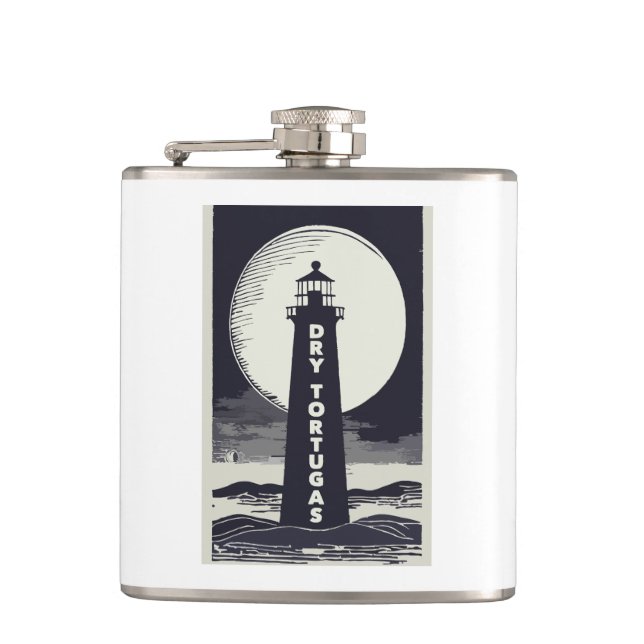 Dry Tortugas Florida Lighthouse Moon Hip Flask (Front)