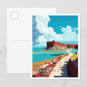 Dry Tortugas Florida vintage travel illustration Postcard