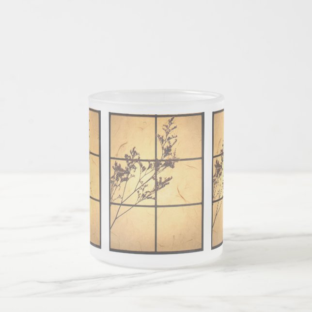 Dry Weeds on Rice Paper Frosted Glass Coffee Mug (Center)