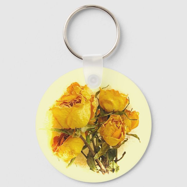 Dry Yellow Rose Flowers Key Ring (Front)