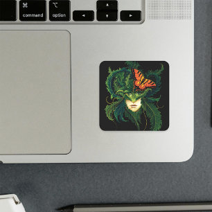 Dryad Green Leaves Butterfly Square Sticker