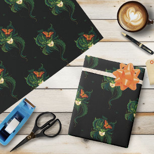 Dryad Green Leaves Butterfly Wrapping Paper