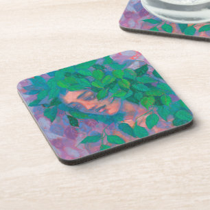 Dryad Tree Spirit Green Leaves Surreal Fantasy Art Coaster