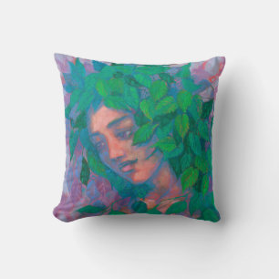 Dryad Tree Spirit Green Leaves Surreal Fantasy Art Cushion
