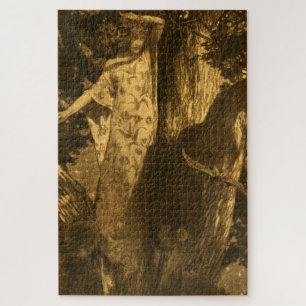 Dryad Woman So haunted Owl & Bat Night Moonlight Jigsaw Puzzle
