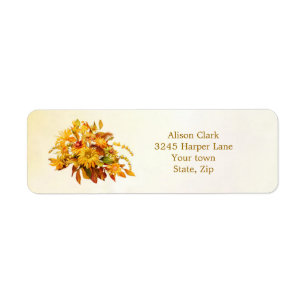 Dryed autumn leaves and flowers Label