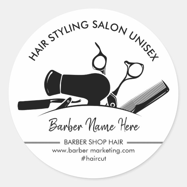 Dryer Scissor Comb Logo for Hair Salon Barber Classic Round Sticker (Front)