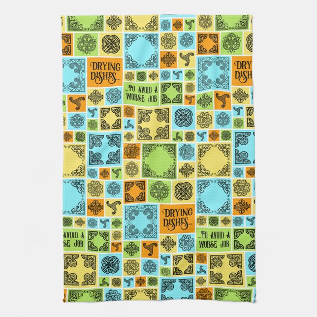 Drying Dishes To Avoid A Worse Job Pattern Funny  Tea Towel (Vertical)