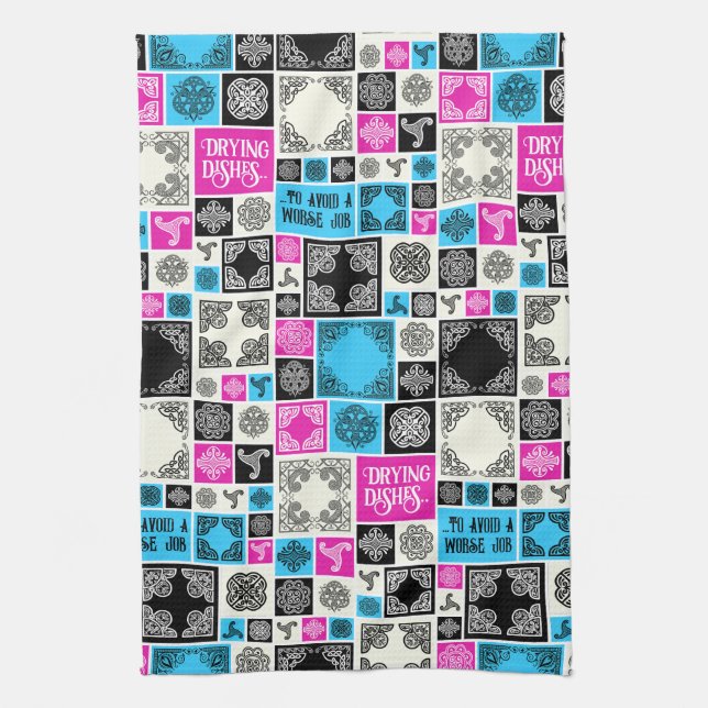 Drying Dishes To Avoid A Worse Job Pattern Funny  Tea Towel (Vertical)