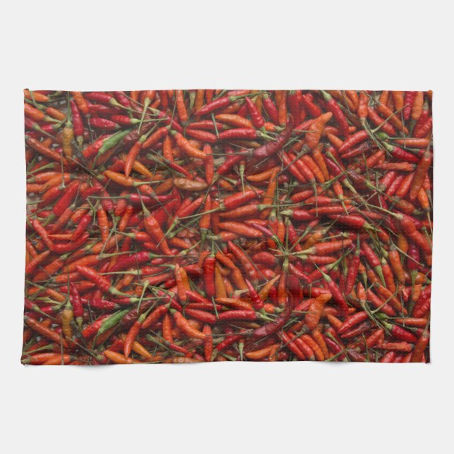Drying Red Hot Chilli Peppers Tea Towel (Horizontal)