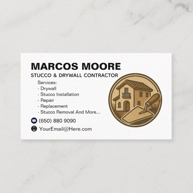 Drywall and Stucco Business Card Template Plaster (Front)