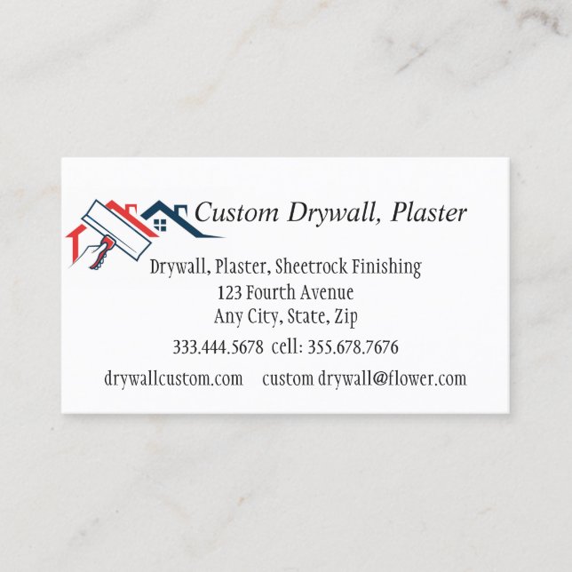 Drywall, Plaster, Sheetrock Finishing  Business Card (Front)