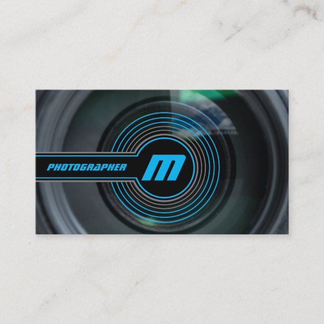DSLR Camera lenses for Photographers in blue Business Card (Front)