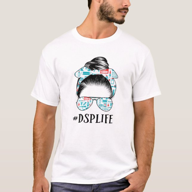 DSP Life Cute Messy Bun And Glasses Nurse Mother's T-Shirt (Front)