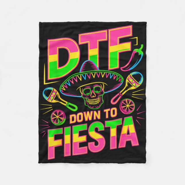 Dtf down to fiesta funny skull mexican for cinco fleece blanket (Front)