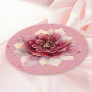 Dtram Burgundy Flower Round Paper Coaster