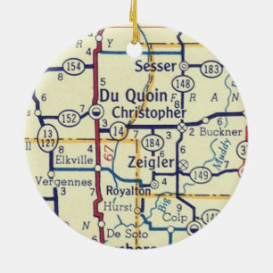 Du Quoin IL Vintage Map Ceramic Tree Decoration