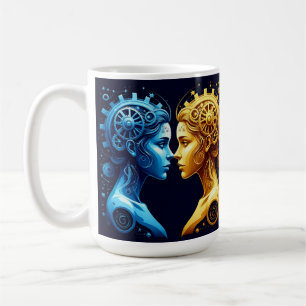 Dual Artistic Portrait of Complementary Mechanical Coffee Mug