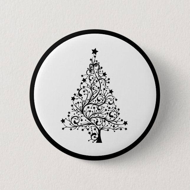 Dual Black and White Minimalistic Christmas Trees 6 Cm Round Badge (Front)