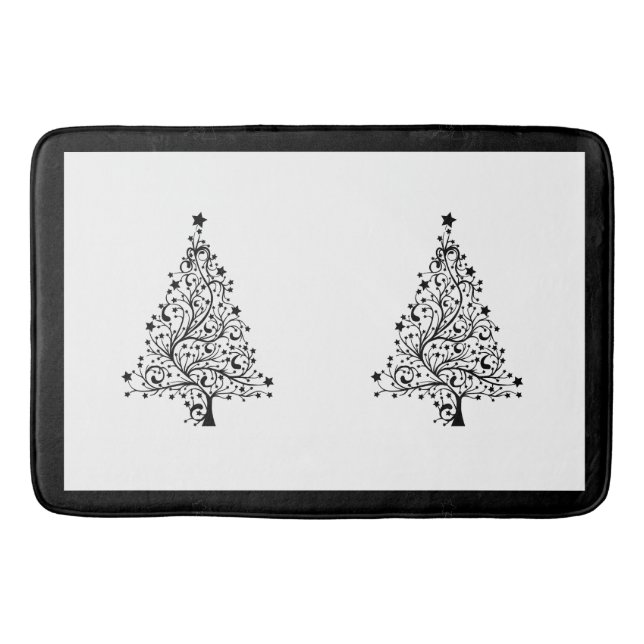 Dual Black and White Minimalistic Christmas Trees Bath Mat (Front)