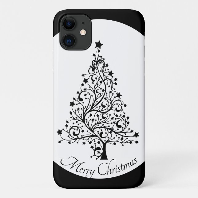 Dual Black and White Minimalistic Christmas Trees Case-Mate iPhone Case (Back)