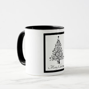 Dual Black and White Minimalistic Christmas Trees Mug