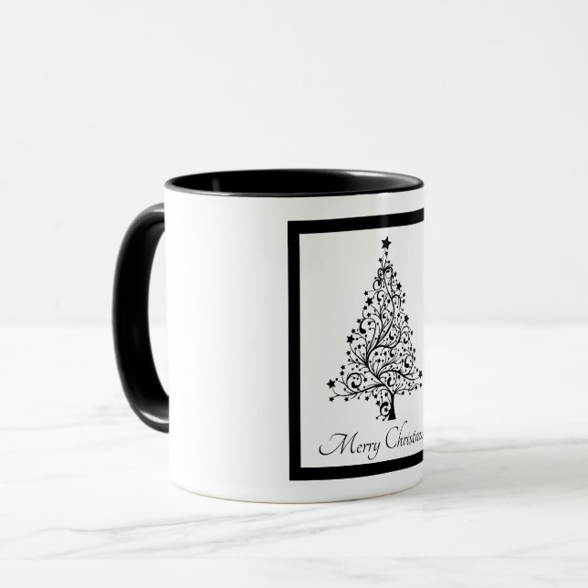 Dual Black and White Minimalistic Christmas Trees Mug (Front Left)