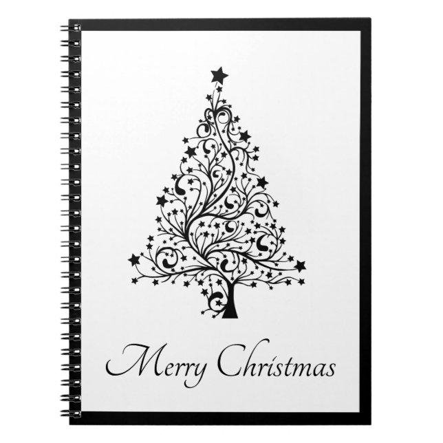 Dual Black and White Minimalistic Christmas Trees Notebook (Front)