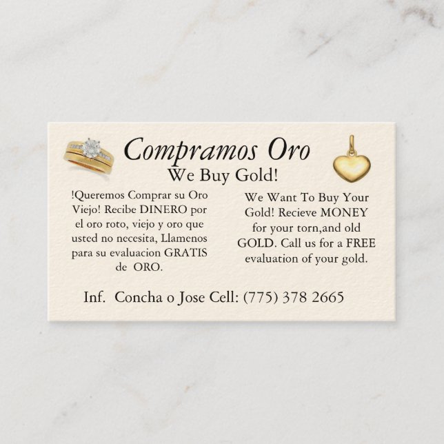 Dual car jewlery and cellphone business card (Front)