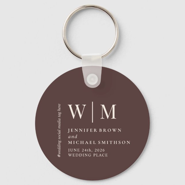 Dual Chocolate Brown Beige Formal Event Wedding Key Ring (Front)