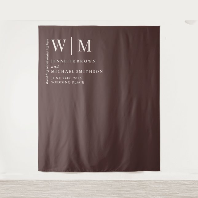 Dual Chocolate Brown Beige Formal simple Wedding Tapestry (Front)