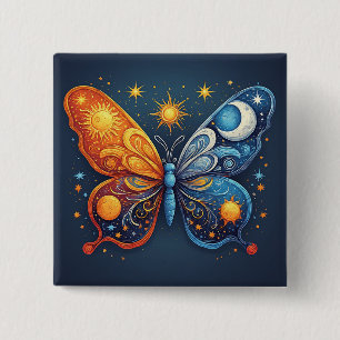 Dual-Coloured Butterfly Over Bright Sun 15 Cm Square Badge