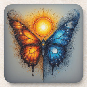 Dual-Coloured Butterfly Over Bright Sun Coaster