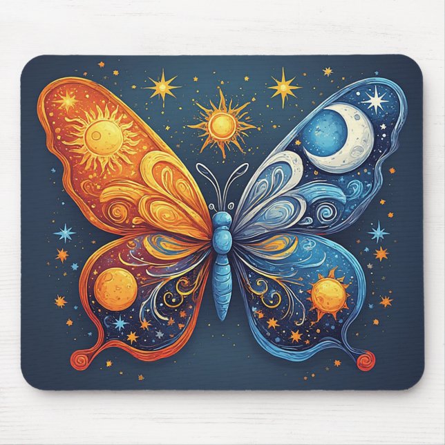 Dual-Coloured Butterfly Over Bright Sun Mouse Mat (Front)