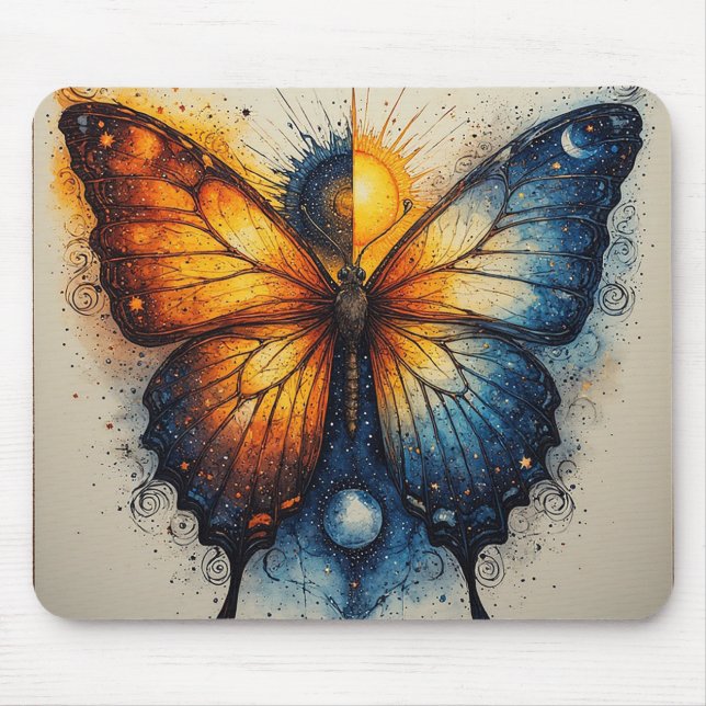 Dual-Coloured Butterfly Over Bright Sun Mouse Mat (Front)