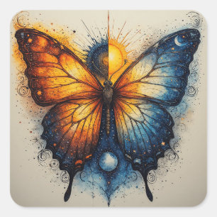 Dual-Coloured Butterfly Over Bright Sun Square Sticker