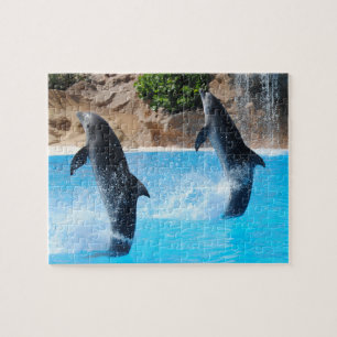 Dual Dolphins with Waterfall Jigsaw Puzzle