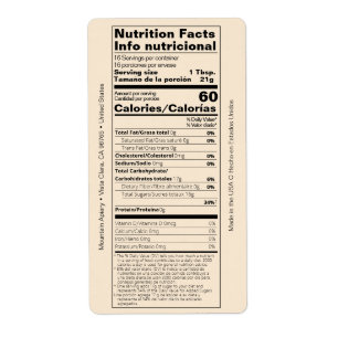 Dual English/Spanish Honey Nutrition Facts Product