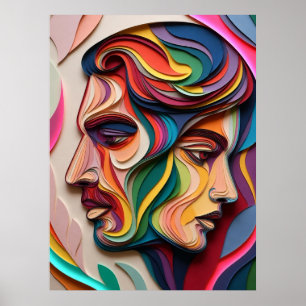 Dual Faces in Layered Multicolor Abstract Poster