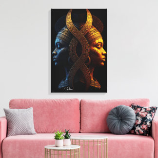 Dual Faces – Modern Afrofuturism Geometric Abstrac Canvas Print