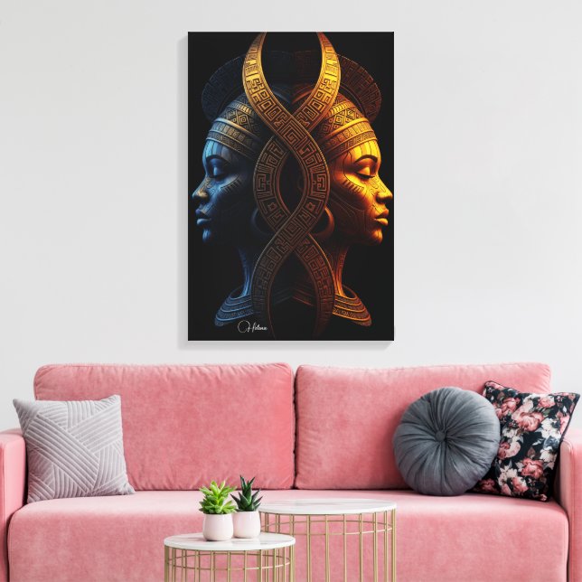 Dual Faces – Modern Afrofuturism Geometric Abstrac Canvas Print (Insitu(LivingRoom))