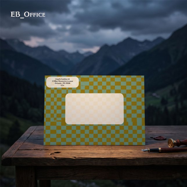 Dual Green Colours Chequered  Return Address  Envelope (Love the envelope, but looking for a different hue? Visit EB_Office to explore our full collection.)