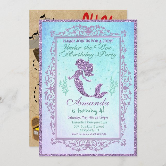 DUAL INVITE - Mermaid and Pirate Birthday Invite (Front/Back)