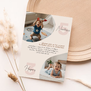 Dual Kids Photo Joint Double Birthday Celebration Invitation