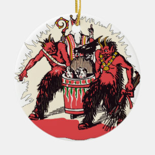 Dual Krampus and Old St. Nick Ceramic Tree Decoration