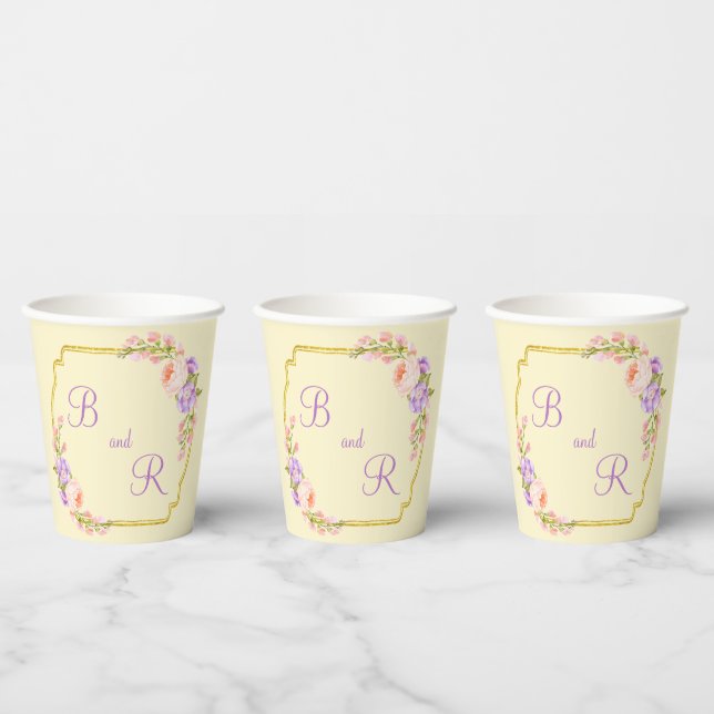 Dual Monogram Flower Frame Casual Wedding   Paper Cups (Multi)