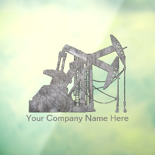 Dual Oil Pumping Units - Distressed Metal Look  Window Cling
